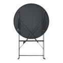 Mesa de jardín plegable redonda ⌀60 x 72 cm y 2 sillas plegables de metal.