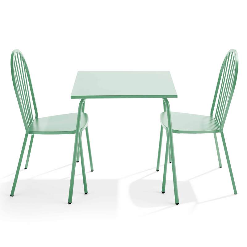 Mesa de jardín cuadrada de 70 x 70 cm y 2 sillas de metal