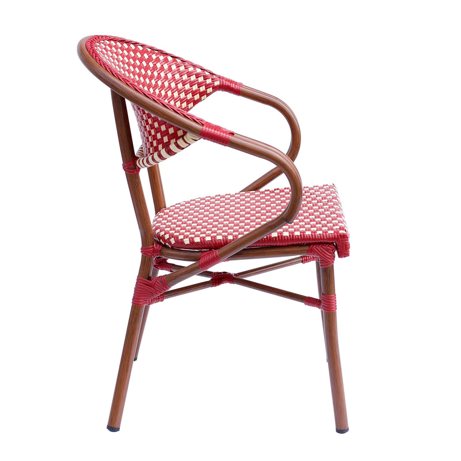 Silla parisina con reposabrazos de aluminio y ratán sintético Silla parisina con reposabrazos de aluminio y ratán sintético