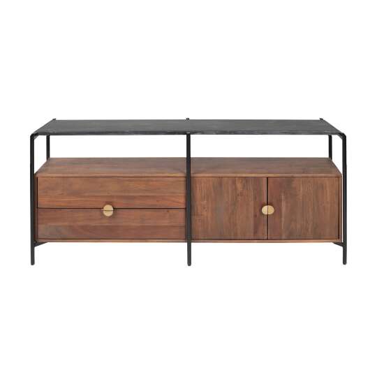 Mueble de TV de mármol con almacenamiento de acacia maciza de 152 cm
