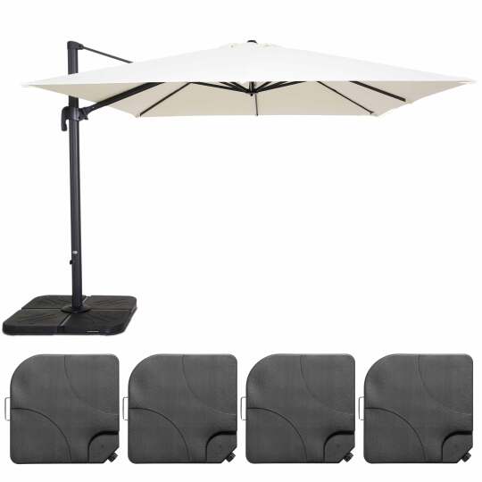 Parasol excéntrico 3x3 m cuadrado inclinable giratorio 360° y 4 losas de lastre rellenables | Oviala