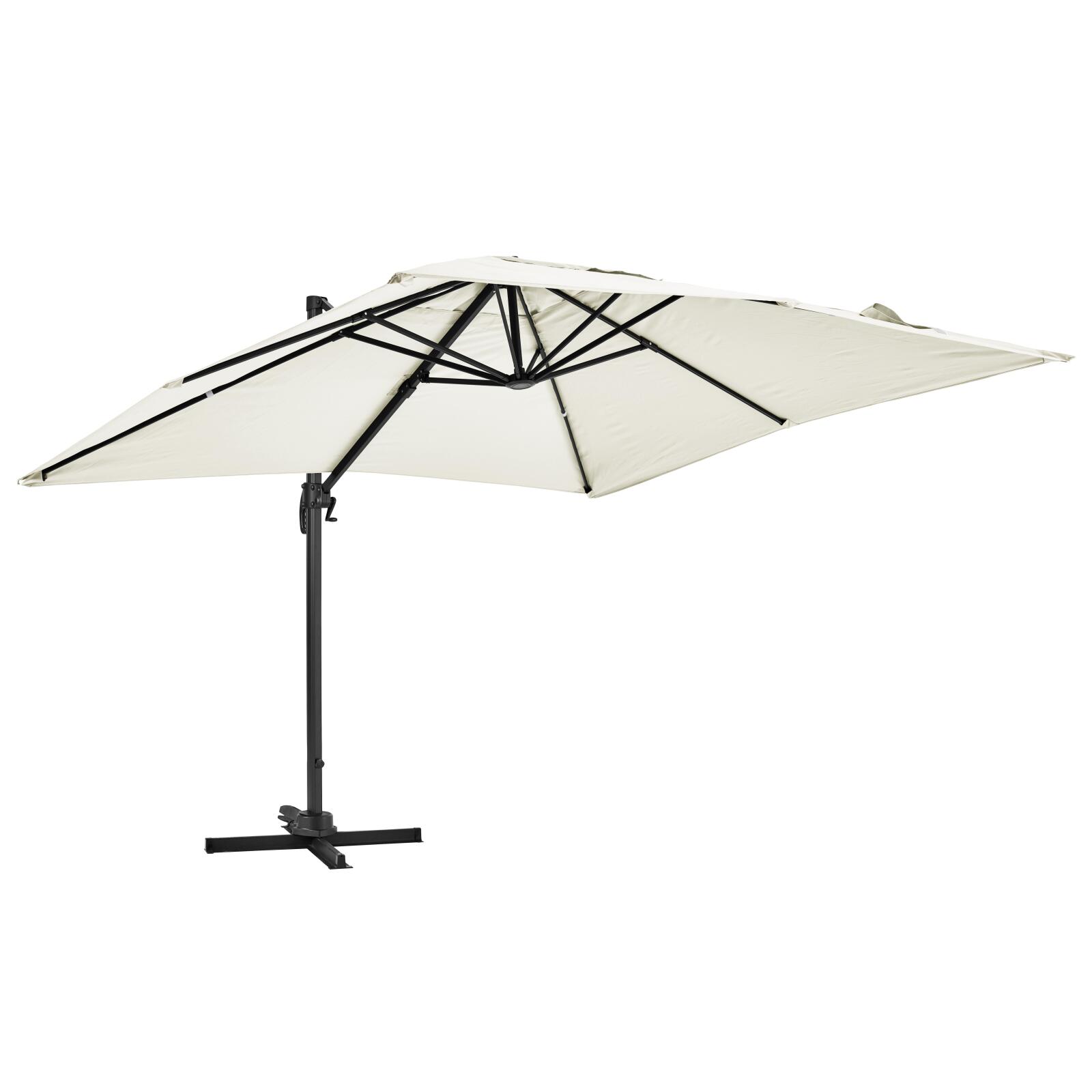 Conjunto de sombrilla desplazada cuadrada (3 x 3m) giratoria 360° + 4 losas para rellenar y estabilizar