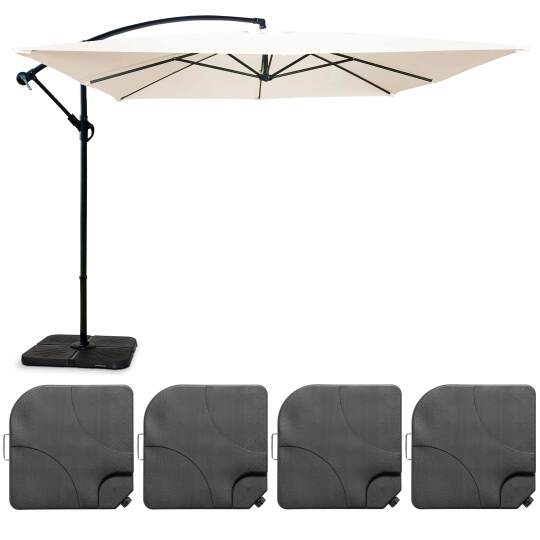 Conjunto de sombrilla desplazada cuadrada inclinable (3 x 3 m) + 4 losas para rellenar y estabilizar