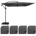 Conjunto de sombrilla desplazada cuadrada inclinable (3 x 3 m) + 4 losas para rellenar y estabilizar