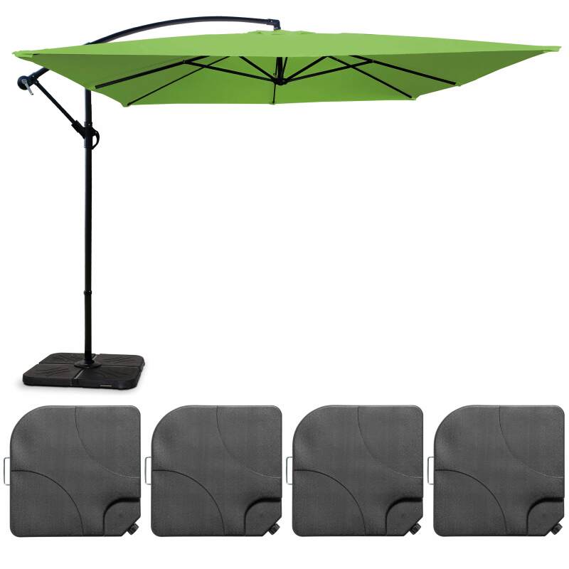 Conjunto de sombrilla desplazada cuadrada inclinable (3 x 3 m) + 4 losas para rellenar y estabilizar