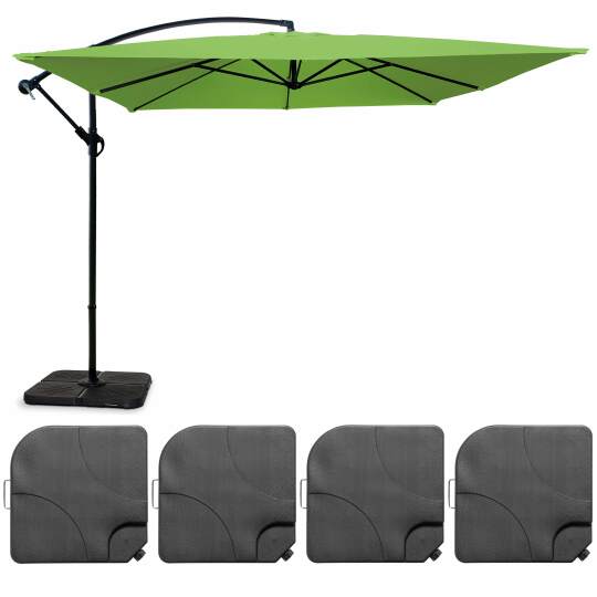 Conjunto de sombrilla desplazada cuadrada inclinable (3 x 3 m) + 4 losas para rellenar y estabilizar