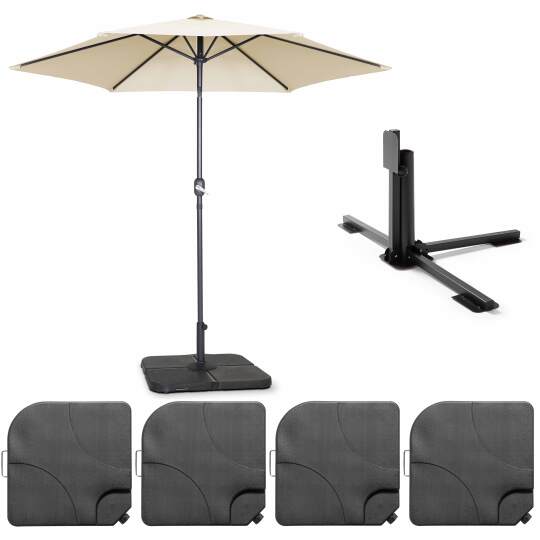 Sombrilla de jardín inclinable (Ø3m) con base plegable + 4 losas para rellenar y dar peso