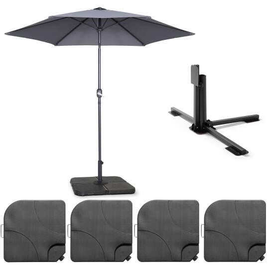 Sombrilla de jardín inclinable (Ø3m) con base plegable + 4 losas para rellenar y dar peso