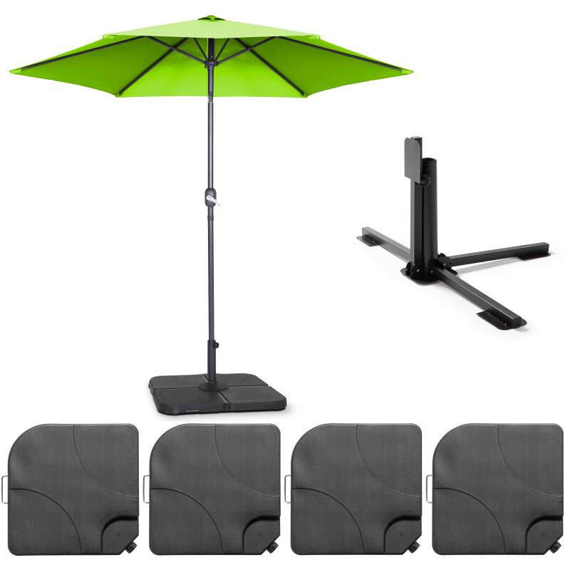 Sombrilla de jardín inclinable (Ø3m) con base plegable + 4 losas para rellenar y dar peso