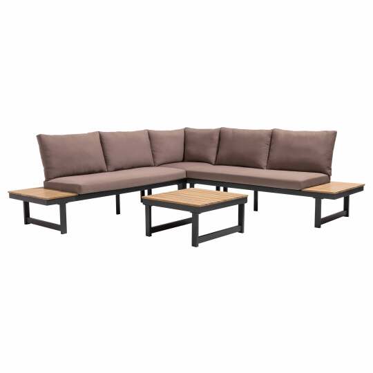 Sofá de jardín en esquina de 6 plazas de aluminio y madera FSC®