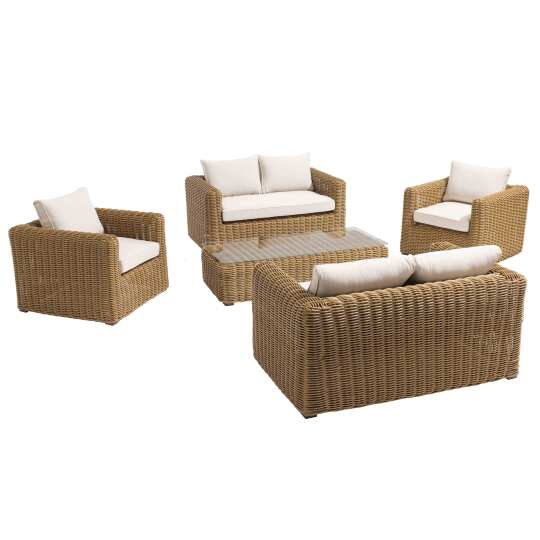 Salón de jardín en esquina de 6 plazas de ratán sintético | Oviala