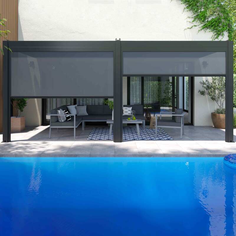 Pérgola bioclimática autoportante de 3x6m en aluminio con 2 o 4 toldos