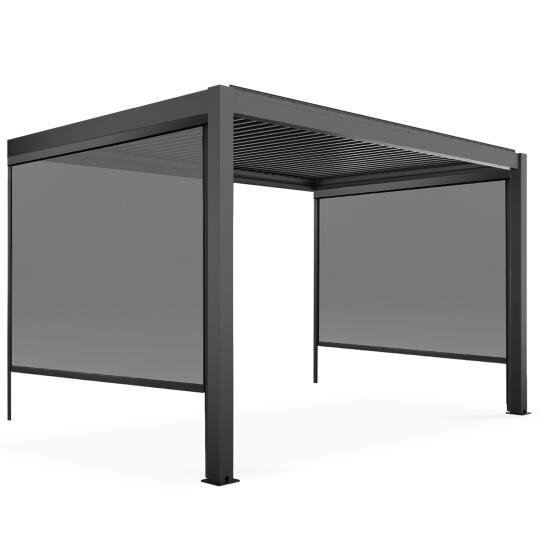 Pérgola bioclimática adosada de 3x4m en aluminio con toldos | Oviala