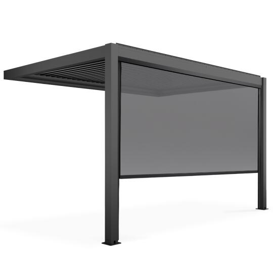 Pérgola bioclimática adosada de 3x4m en aluminio con toldos | Oviala
