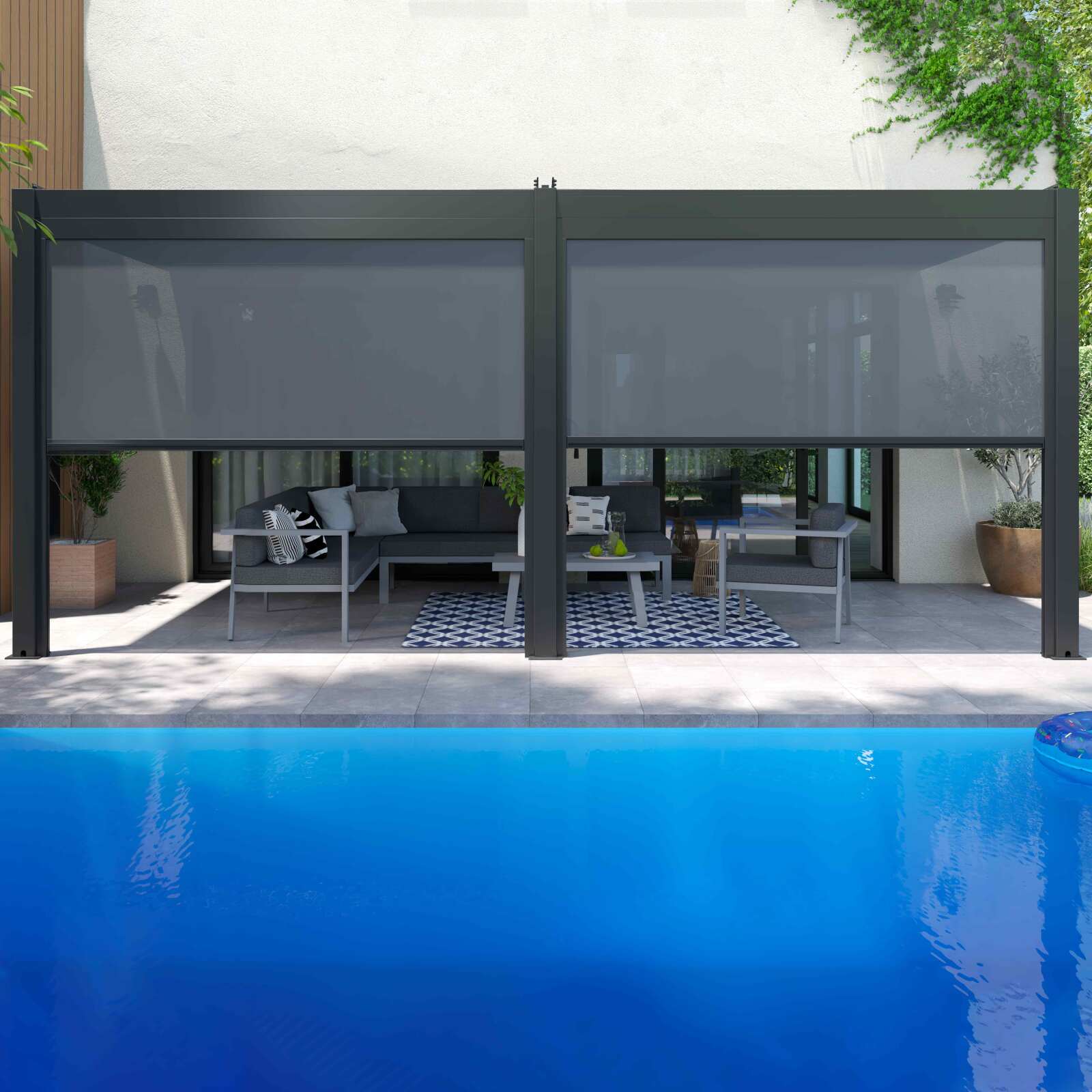 Pérgola bioclimática adosada de 3x6m en aluminio con 2 o 4 estores