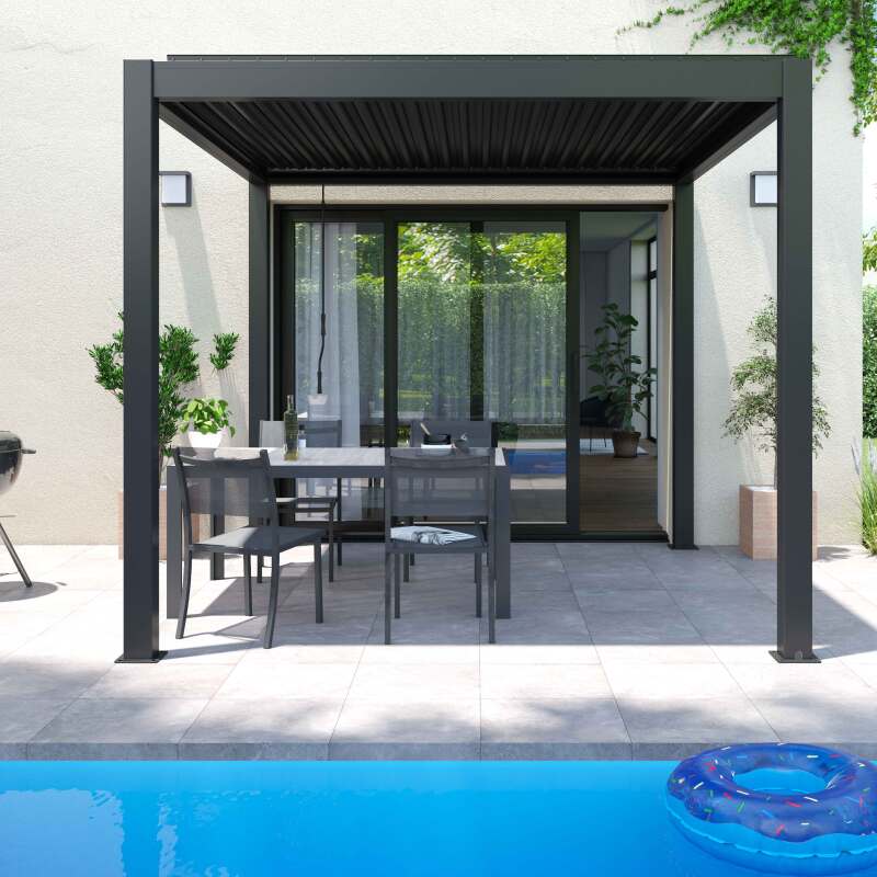 Pérgola bioclimática autoportante de 3x3m en aluminio con 1, 2 o 3 toldos