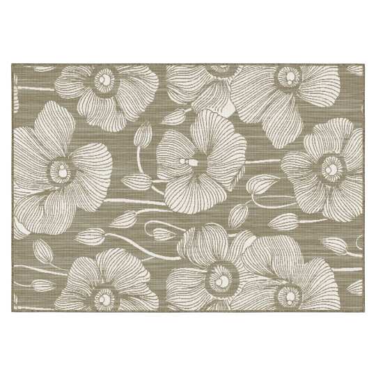 Alfombra de exterior con estampado floral reversible rectangular | Oviala