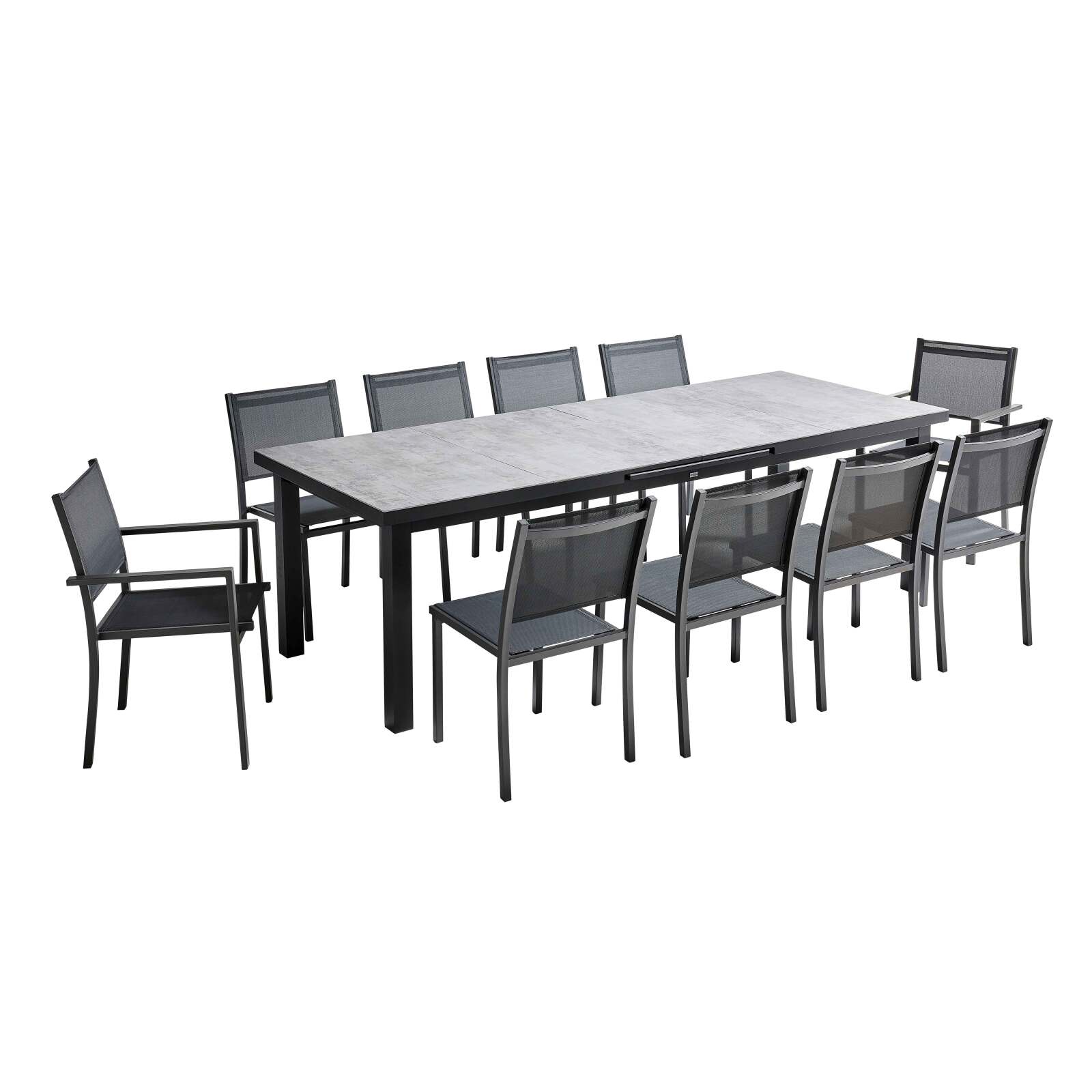 Conjunto de mesa de jardín rectangular extensible de 320 x 100 x 76 cm con 8 sillas y 2 sillas con reposabrazos