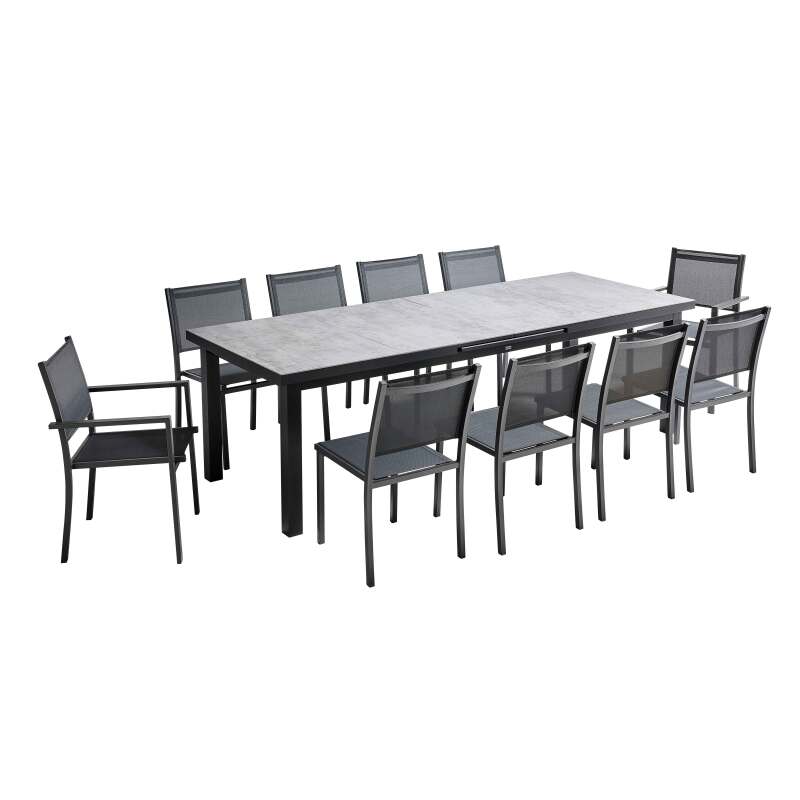 Conjunto de mesa de jardín rectangular extensible de 320 x 100 x 76 cm con 8 sillas y 2 sillas con reposabrazos (3/7)