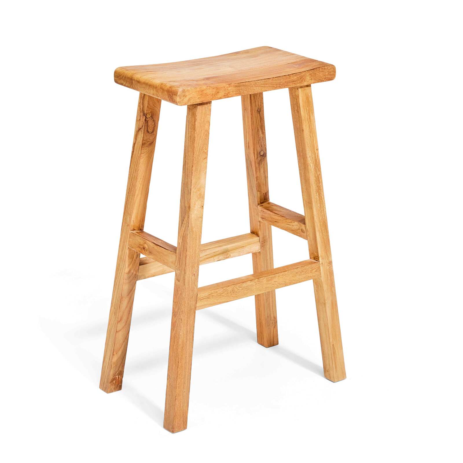 Mesa y 4 taburetes de bar de teca reciclada maciza FSC