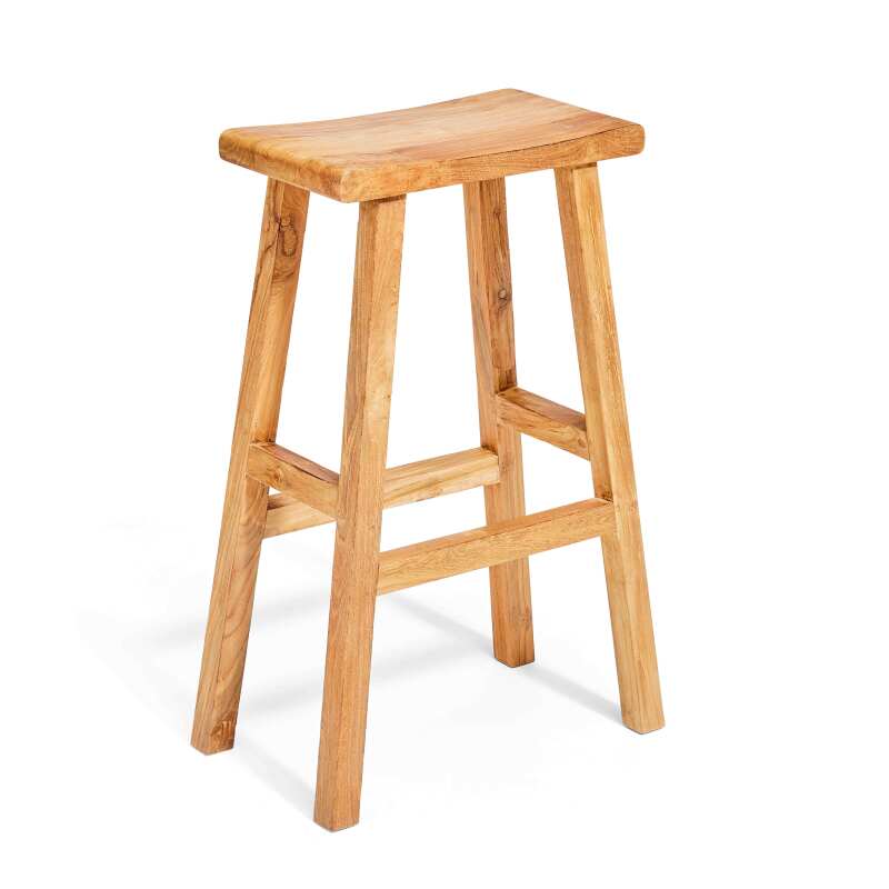 Mesa y 4 taburetes de bar de teca reciclada maciza FSC (3/4)