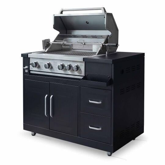 Mueble de acero para barbacoa de gas con 4 + 1 quemadores para cocina exterior