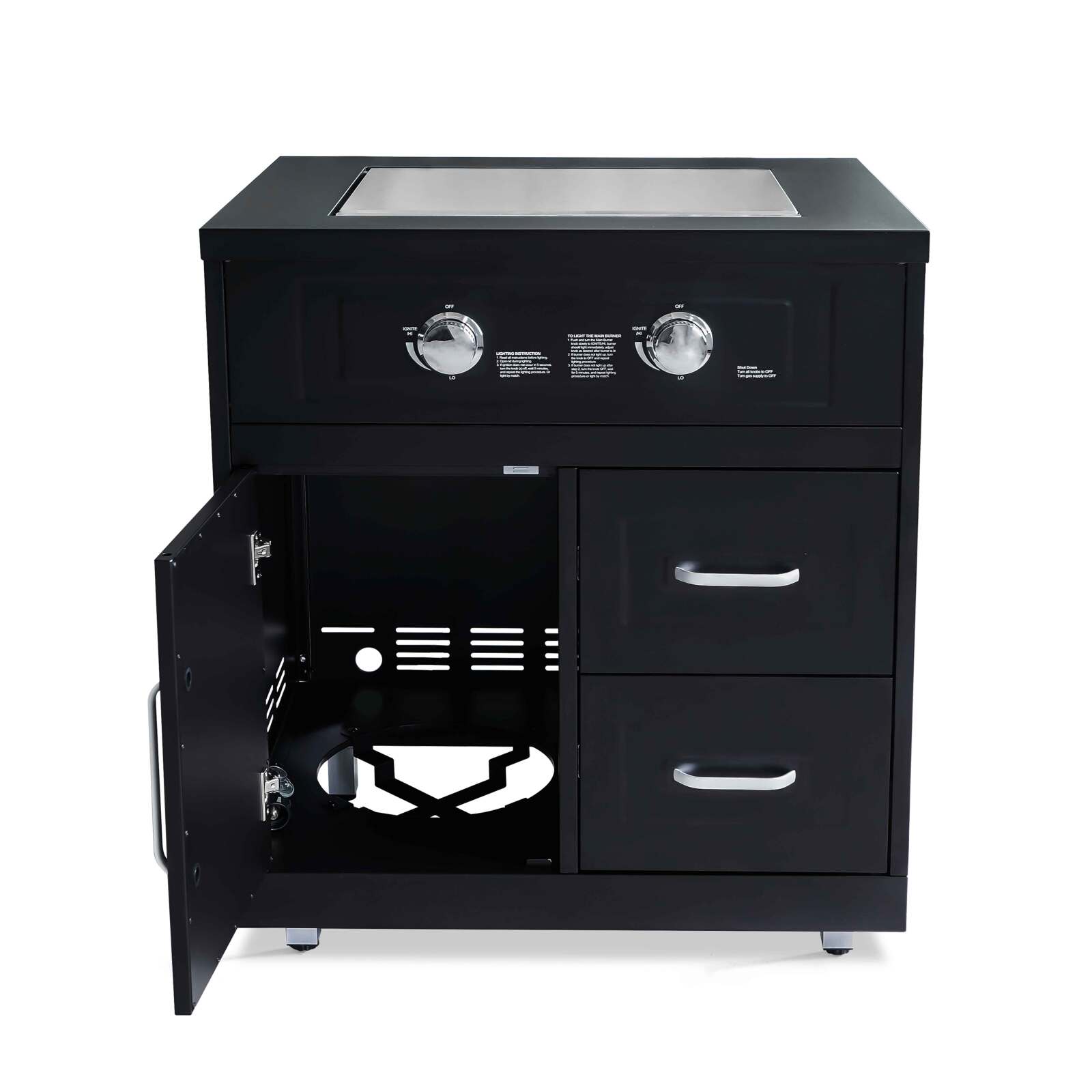 Módulo de cocina de acero con 2 quemadores para uso en exteriores