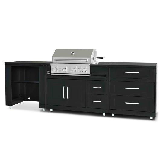 Cocina de exterior de metal con barbacoa y almacenaje - 3 módulos | Oviala