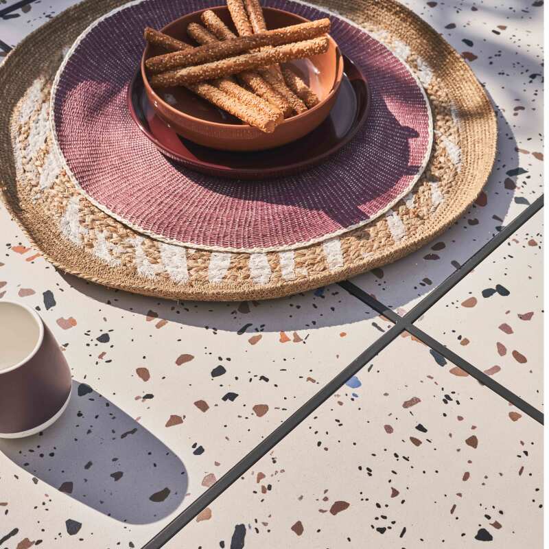 Mesa de jardín de cerámica con efecto terrazzo (182 x 121 x 74 cm) (4/7)