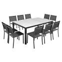 Mesa de jardín de cerámica con efecto mármol de 182 x 121 cm con 10 sillas