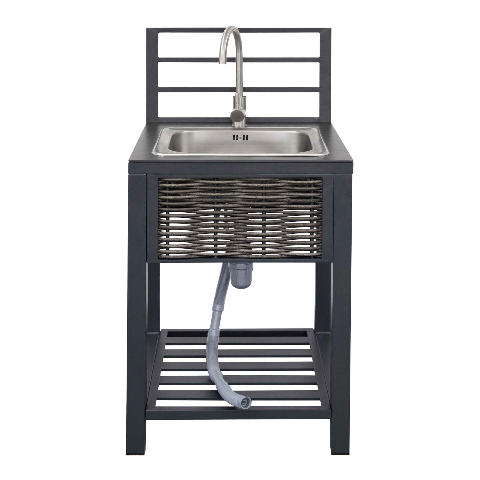 Mueble fregadero de aluminio y ratán sintético para cocina exterior