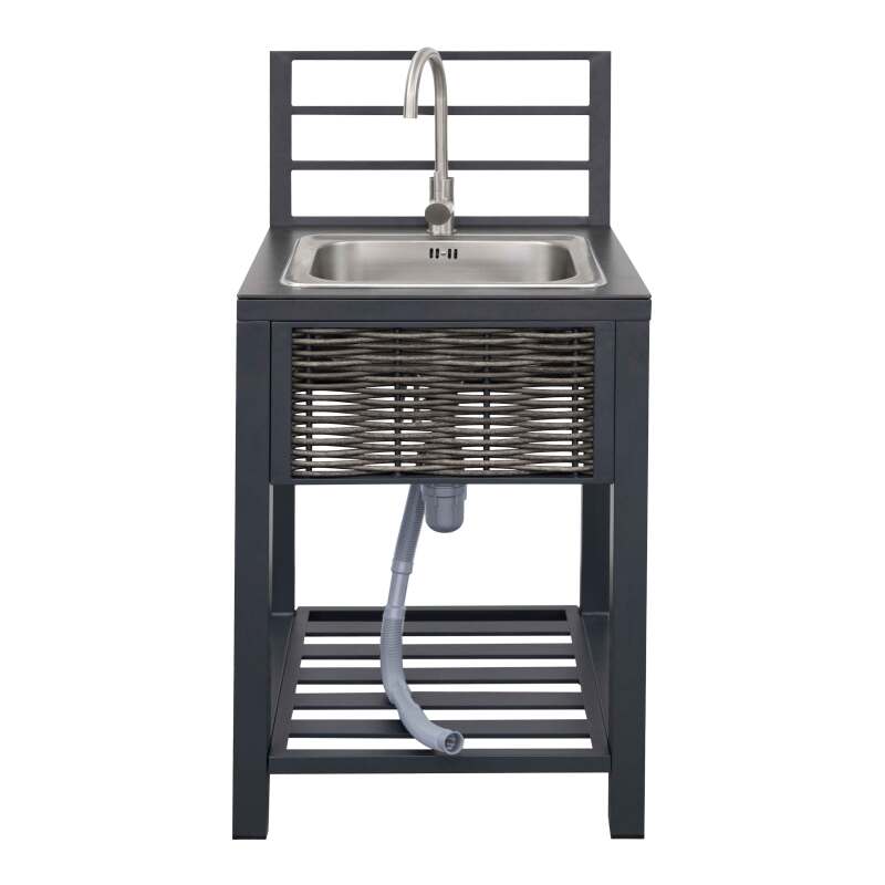 Mueble fregadero de aluminio y ratán sintético para cocina exterior