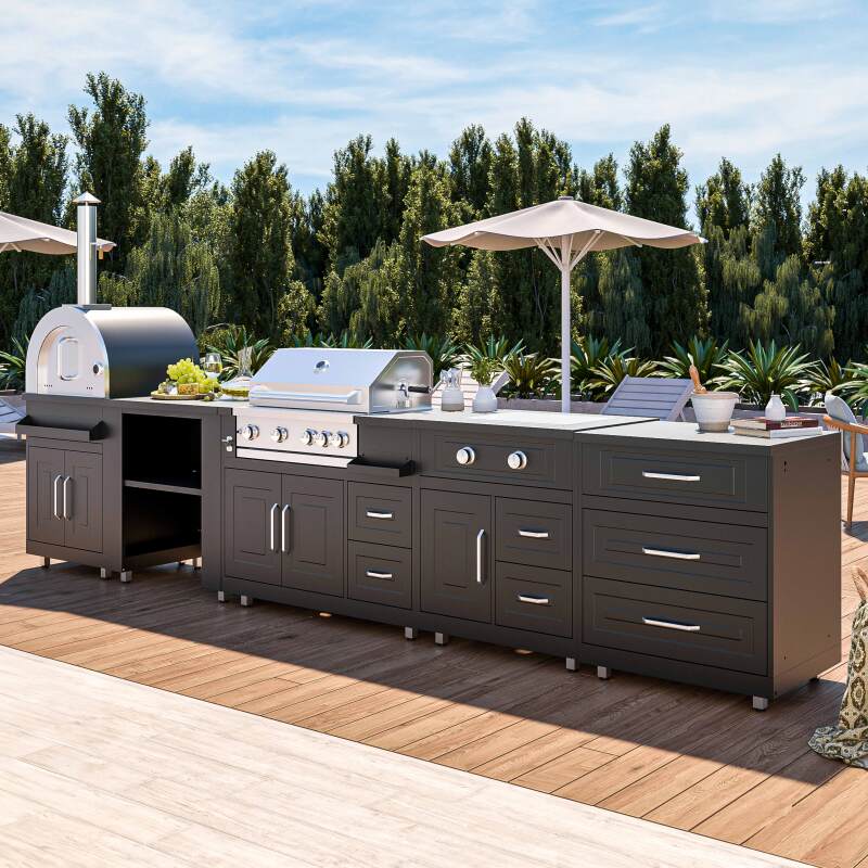 Módulo de cocina de acero con 2 quemadores para uso en exteriores