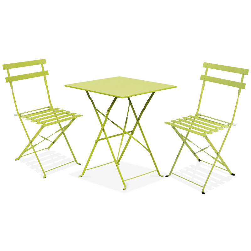 Conjunto mesa y sillas bistro plegable verde de metal