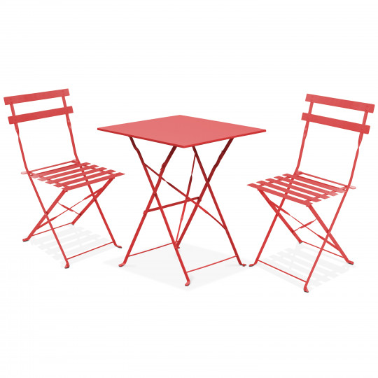 Conjunto mesa y sillas bistro plegable rojo de metal