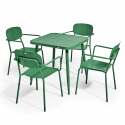 Mesa de jardín cuadrada de 75 x 75 cm y 4 sillas con reposabrazos de aluminio