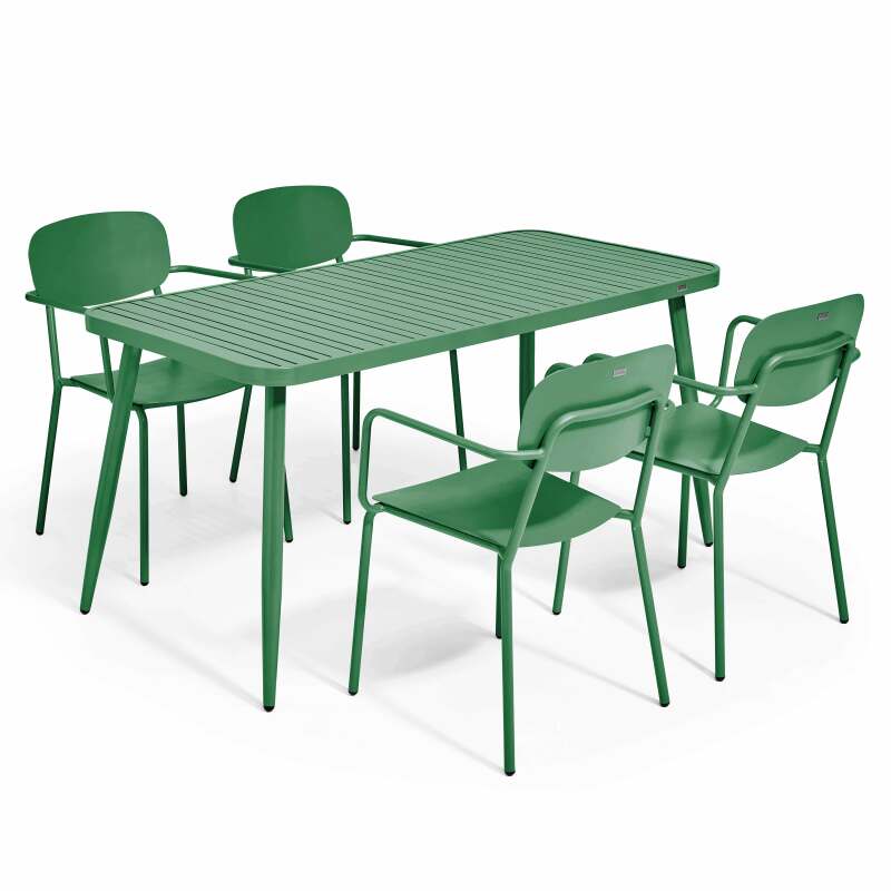 Mesa de jardín rectangular de 150 x 75 cm con 4 sillas de aluminio