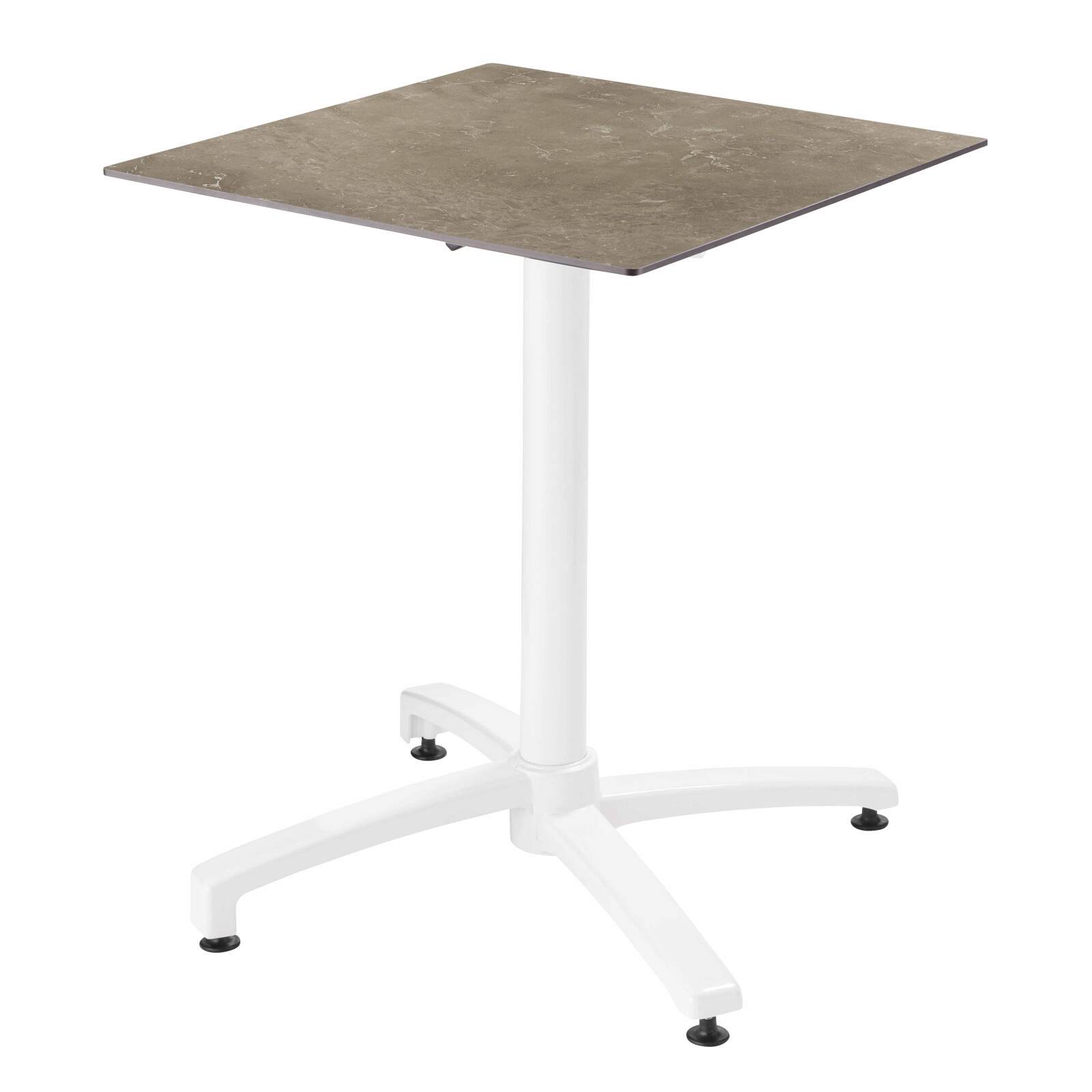 Mesa de jardín cuadrada de 60 x 60 cm con pie blanco inclinable en HPL