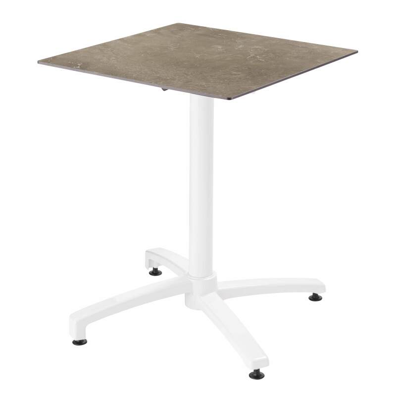 Mesa de jardín cuadrada de 60 x 60 cm con pie blanco inclinable en HPL