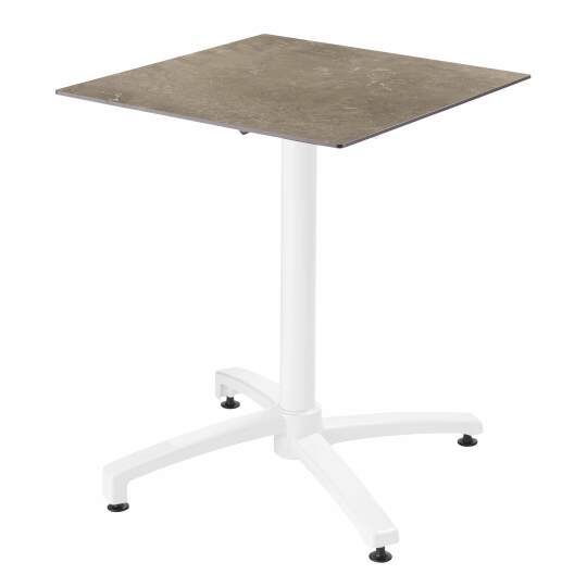 Mesa de jardín bistró cuadrada reclinable de aluminio blanco y HPL 2 personas 60x60 cm | Oviala