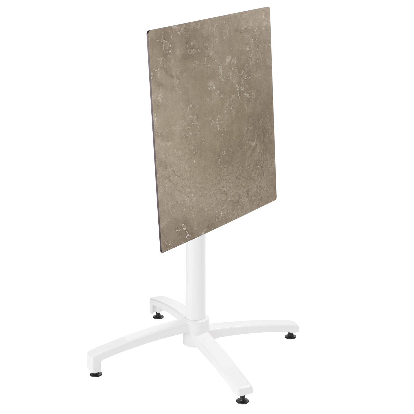 Mesa de jardín cuadrada de 60 x 60 cm con pie blanco inclinable en HPL