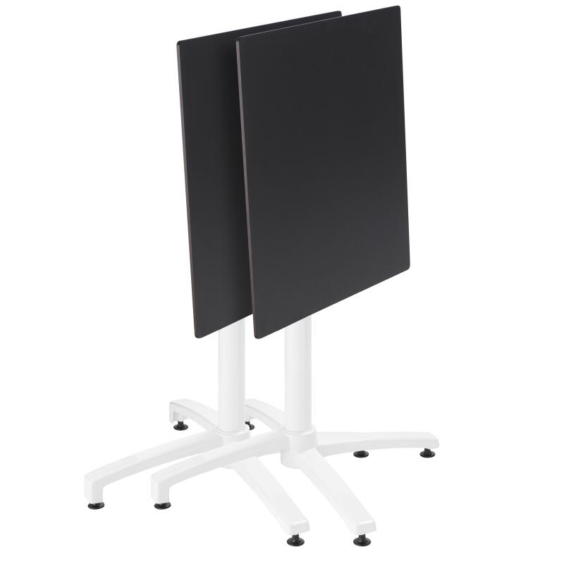 Mesa de jardín cuadrada de 60 x 60 cm con pie blanco inclinable en HPL