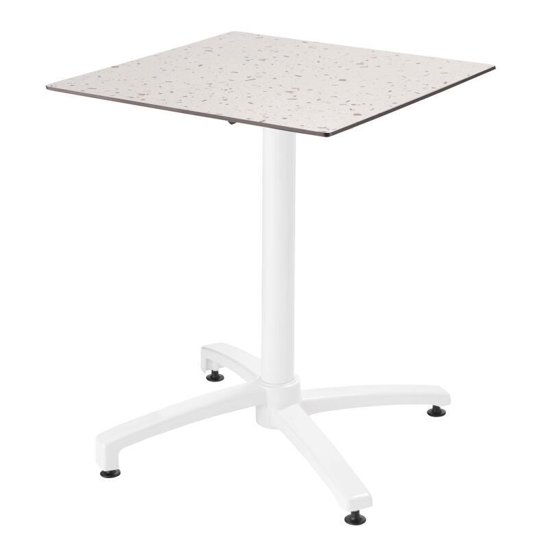 Mesa de jardín cuadrada de 60 x 60 cm con pie blanco inclinable en HPL