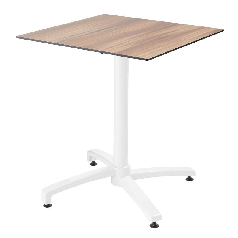 Mesa de jardín cuadrada de 70 x 70 cm con pie blanco inclinable en HPL
