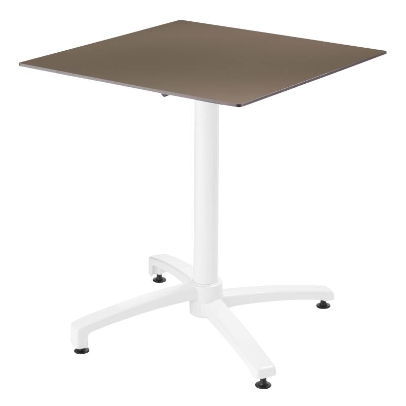 Mesa de jardín cuadrada de 70 x 70 cm con pie blanco inclinable en HPL