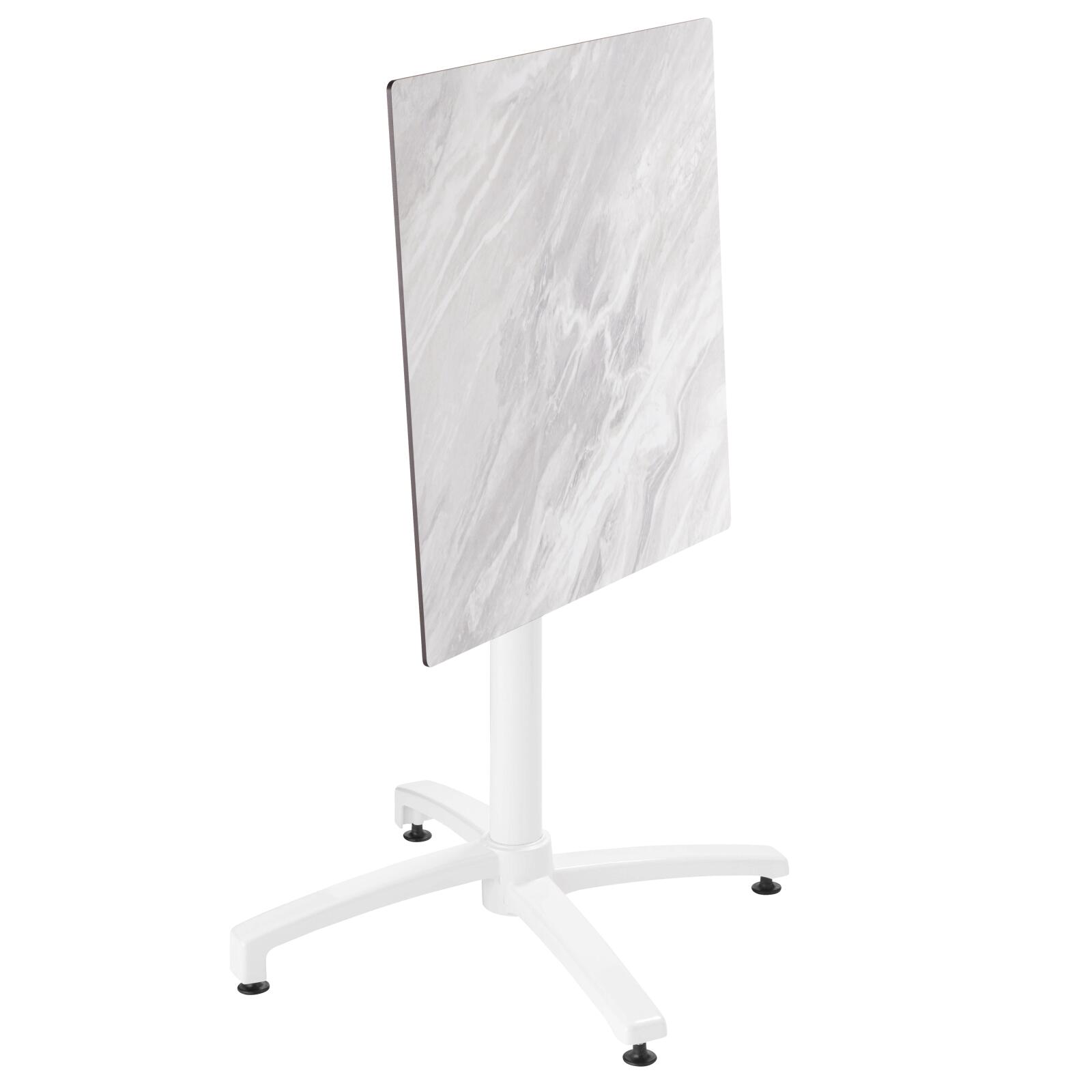Mesa de jardín cuadrada de 70 x 70 cm con pie blanco inclinable en HPL