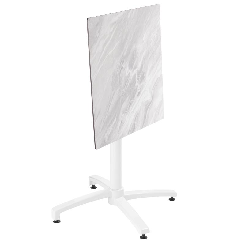 Mesa de jardín cuadrada de 70 x 70 cm con pie blanco inclinable en HPL