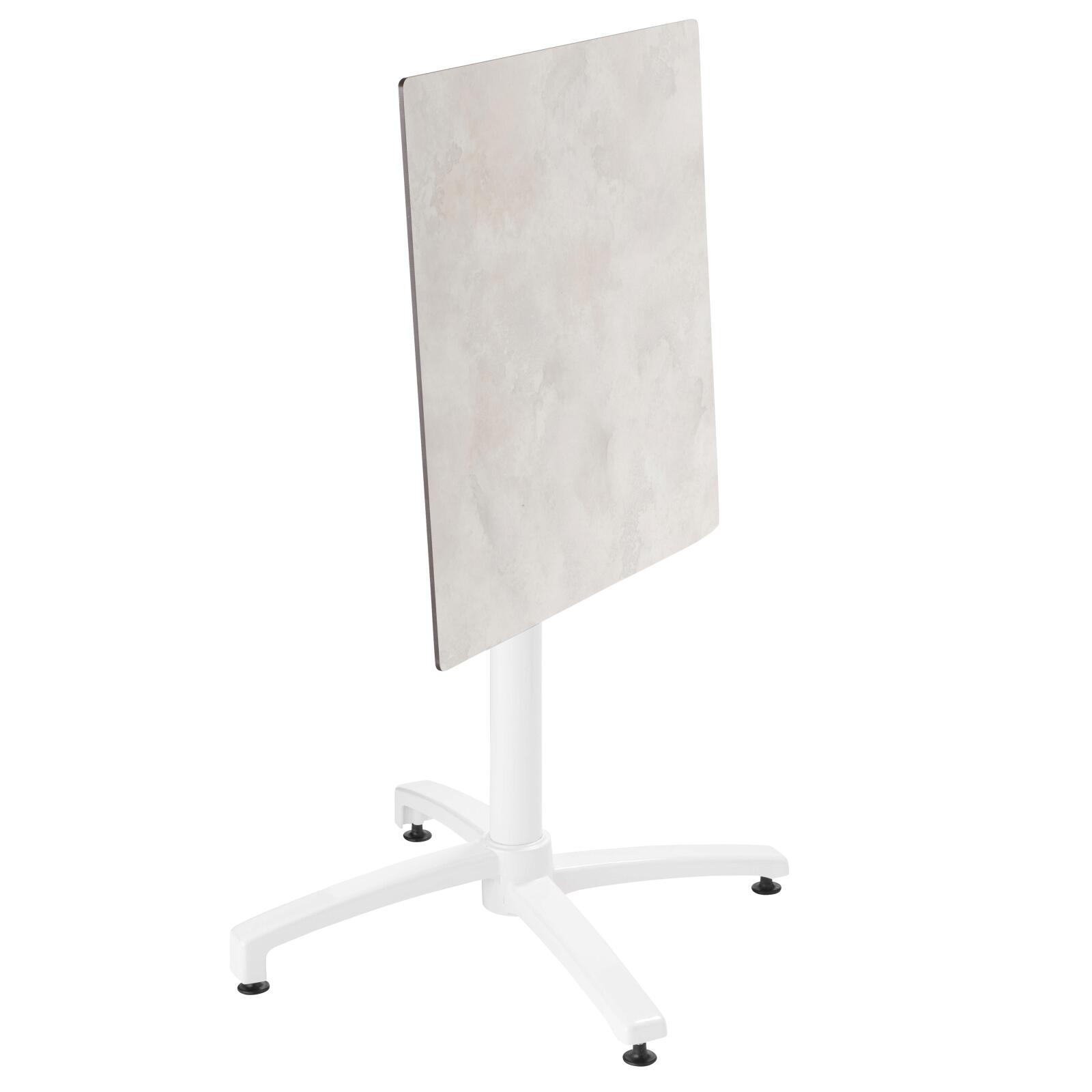 Mesa de jardín cuadrada de 70 x 70 cm con pie blanco inclinable en HPL