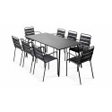 Mesa rectangular interior 8 personas y 8 sillones gris