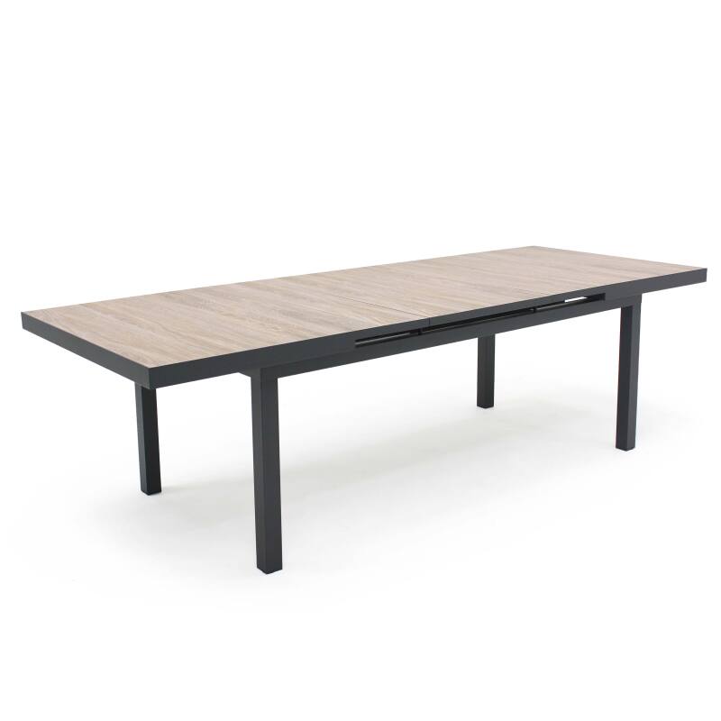 Mesa extensible con tablero de cerámica efecto madera para 10 a 12 personas